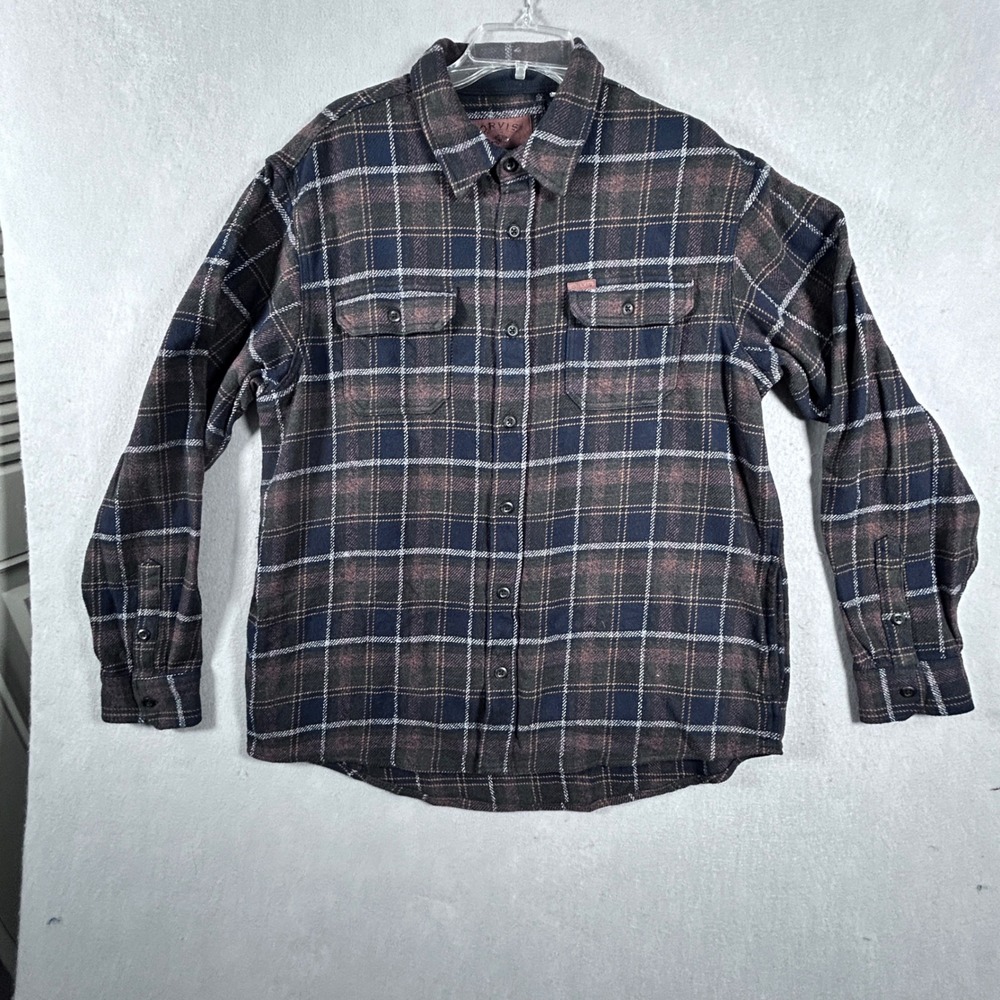 Orvis Flannel Shirt Mens XL Blue Brown Plaid Long Sleeve Button Down Cotton
